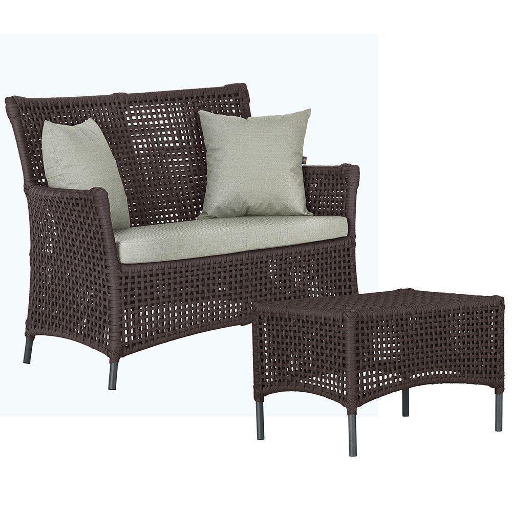 1 Sofá E Mesa Igapó Alumínio Preta Corda Náutica E3 Trama Marrom - 1