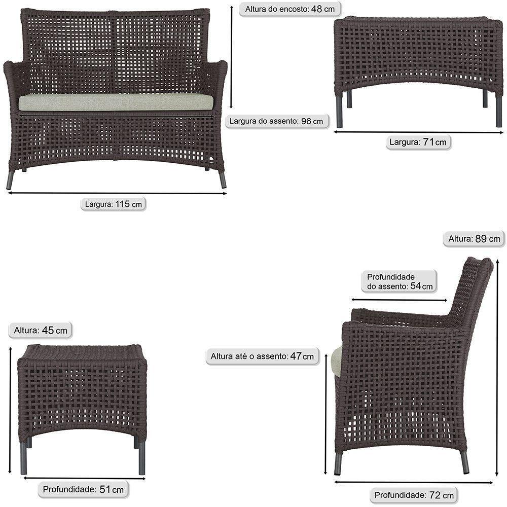 1 Sofá E Mesa Igapó Alumínio Preta Corda Náutica E3 Trama Marrom - 6