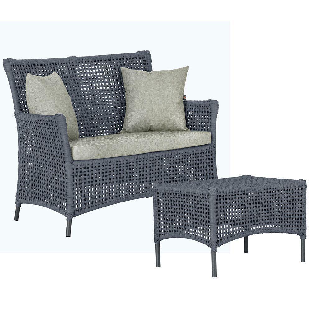 1 Sofá E Mesa Igapó Alumínio Preta Corda Náutica E3 Trama Prata - 1