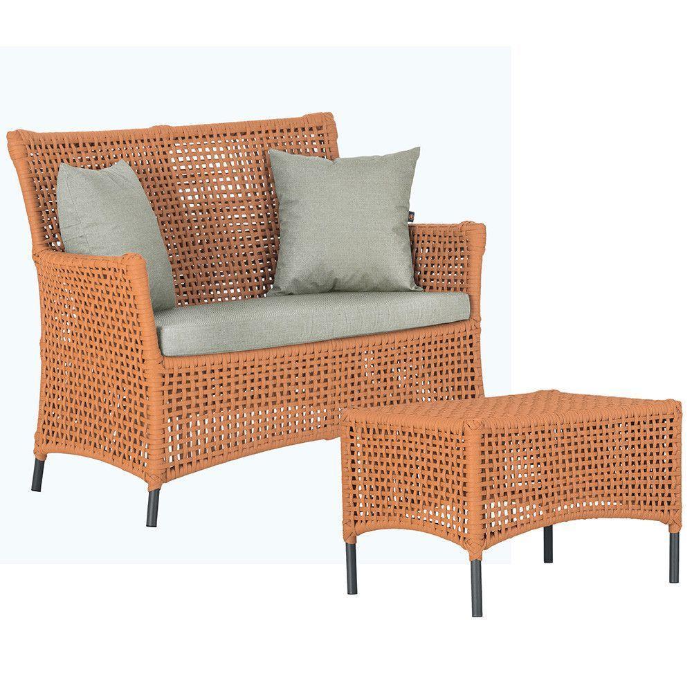 1 Sofá E Mesa Igapó Alumínio Preta Corda Náutica E3 Trama Terra Cota - 1