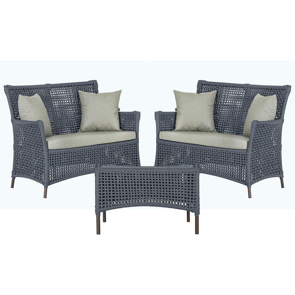 2 Sofás E Mesa Igapó Alumínio Marrom Corda Náutica E3 Trama Prata - 1