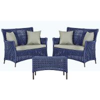 2 Sofás E Mesa Igapó Alumínio Marrom Corda Náutica E3 Trama Azul - 1