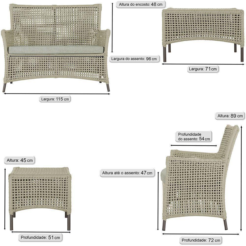 2 Sofás E Mesa Igapó Alumínio Marrom Corda Náutica E3 Trama Rami - 3