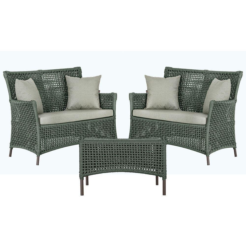 2 Sofás E Mesa Igapó Alumínio Marrom Corda Náutica E3 Trama Verde - 1