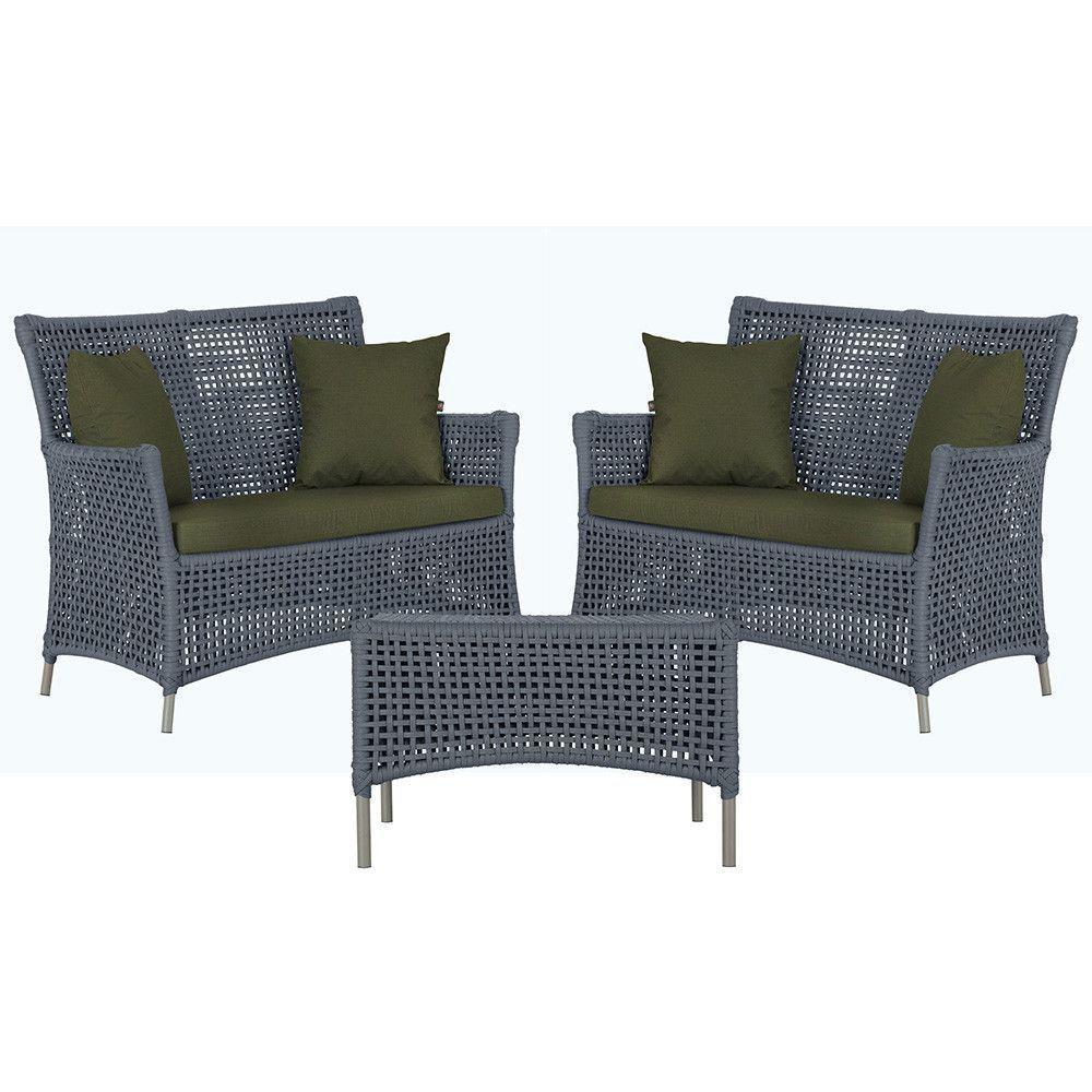 2 Sofás E Mesa Igapó Alumínio Fendi Corda Náutica E13 Trama Prata - 1