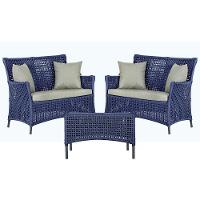 2 Sofás E Mesa Igapó Alumínio Preta Corda Náutica E3 Trama Azul - 1