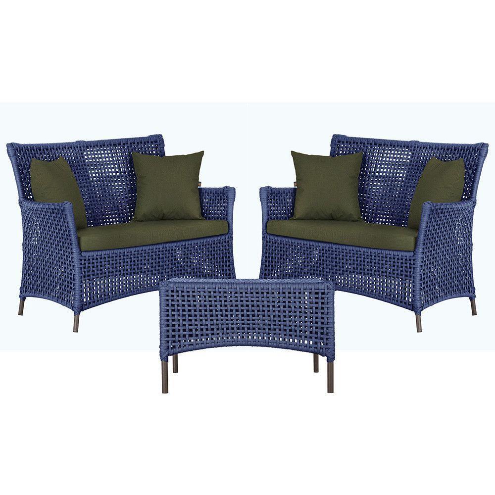 2 Sofás E Mesa Igapó Alumínio Marrom Corda Náutica E13 Trama Azul - 1