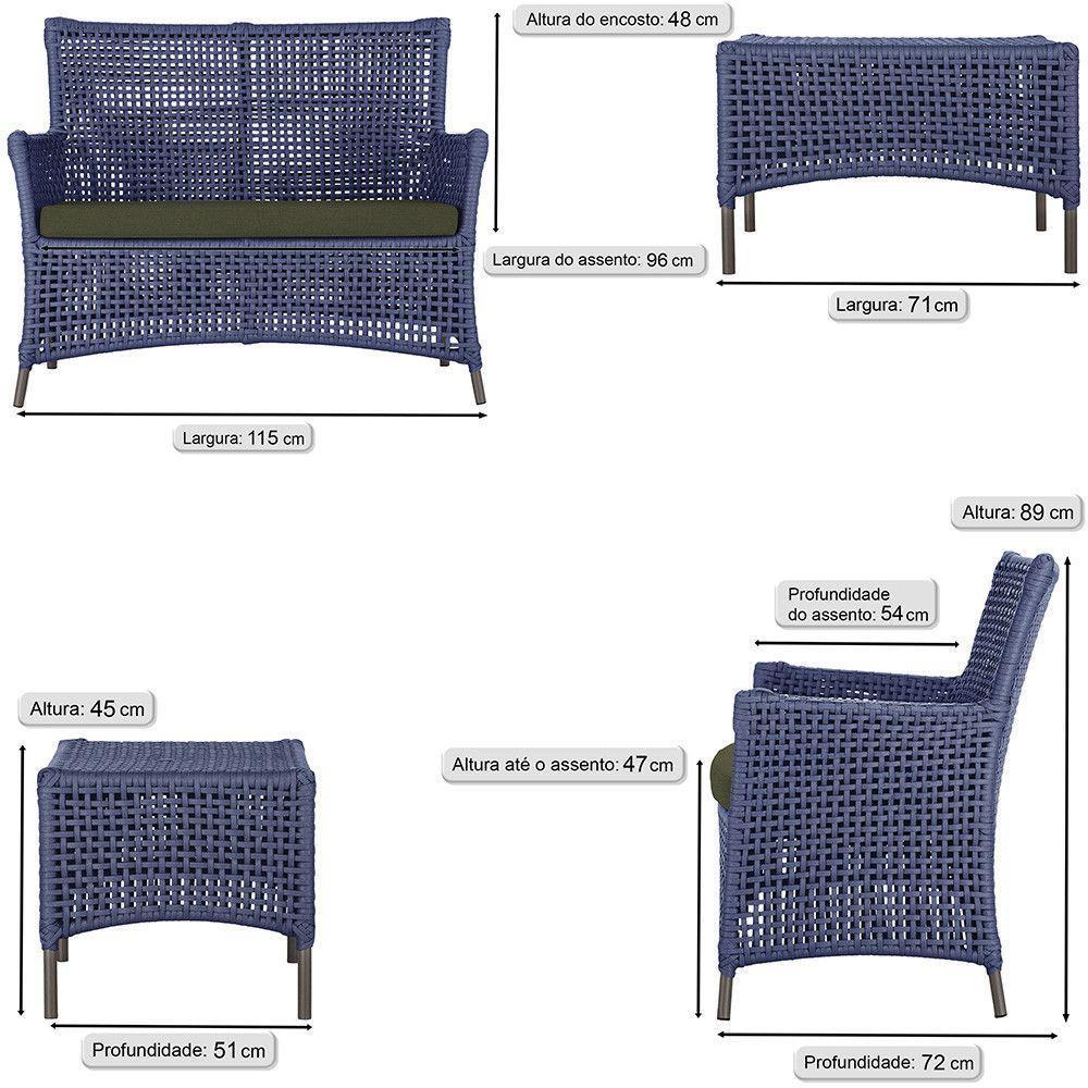 2 Sofás E Mesa Igapó Alumínio Marrom Corda Náutica E13 Trama Azul - 6