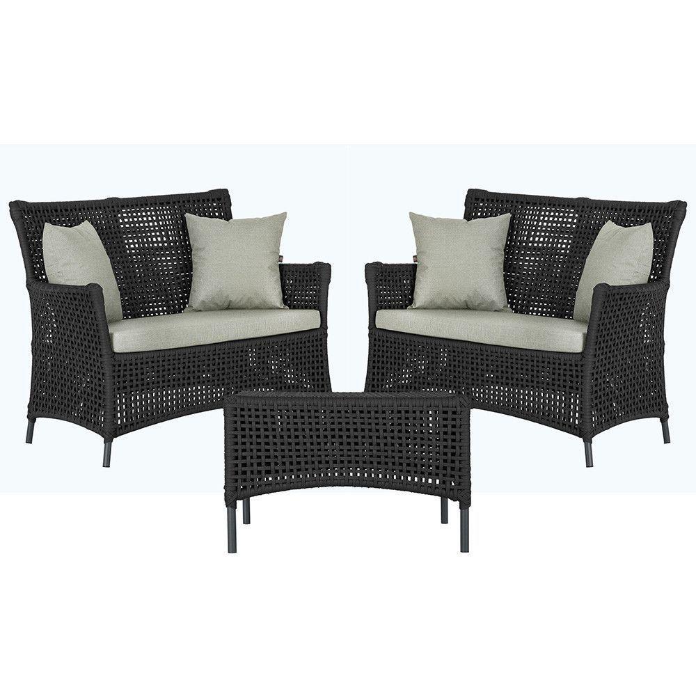 2 Sofás E Mesa Igapó Alumínio Preta Corda Náutica E3 Trama Preto - 1