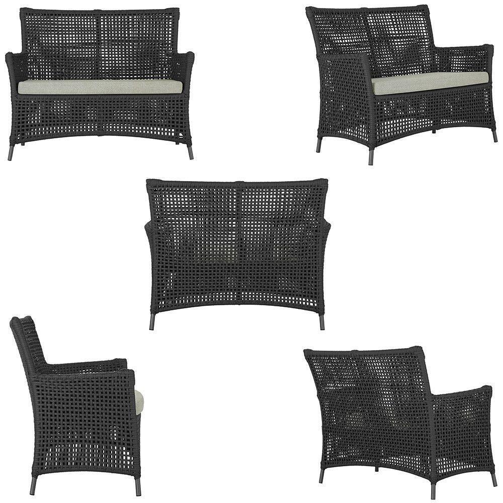 2 Sofás E Mesa Igapó Alumínio Preta Corda Náutica E3 Trama Preto - 3