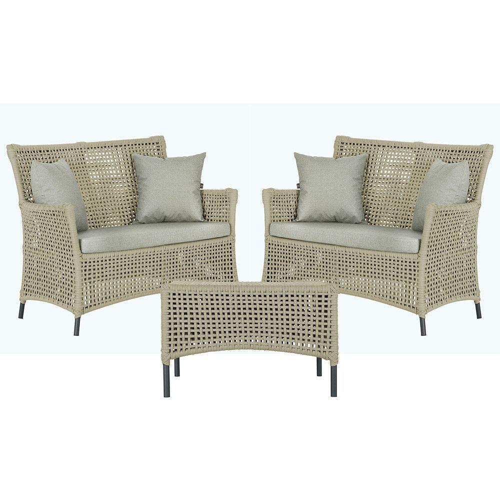 2 Sofás E Mesa Igapó Alumínio Preta Corda Náutica E3 Trama Rami - 1