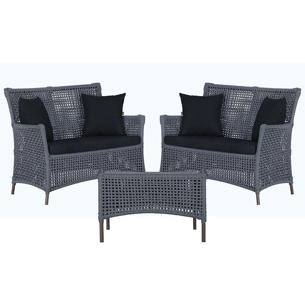 2 Sofás E Mesa Igapó Alumínio Marrom Corda Náutica E12 Trama Prata - 1