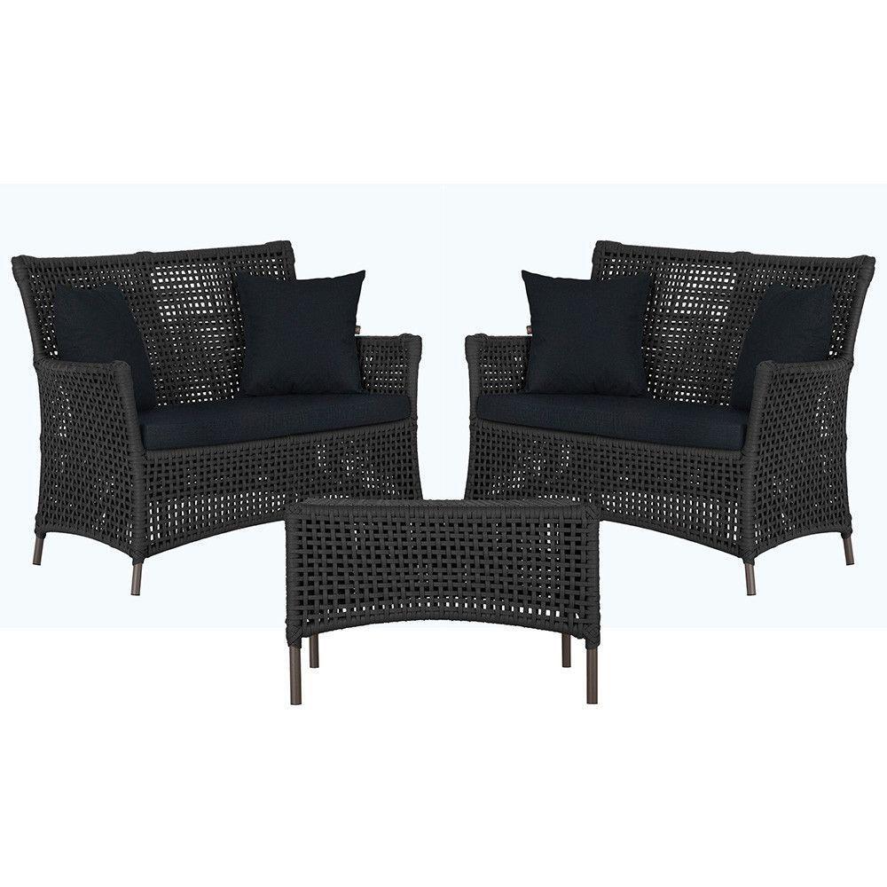 2 Sofás E Mesa Igapó Alumínio Marrom Corda Náutica E12 Trama Preto - 1