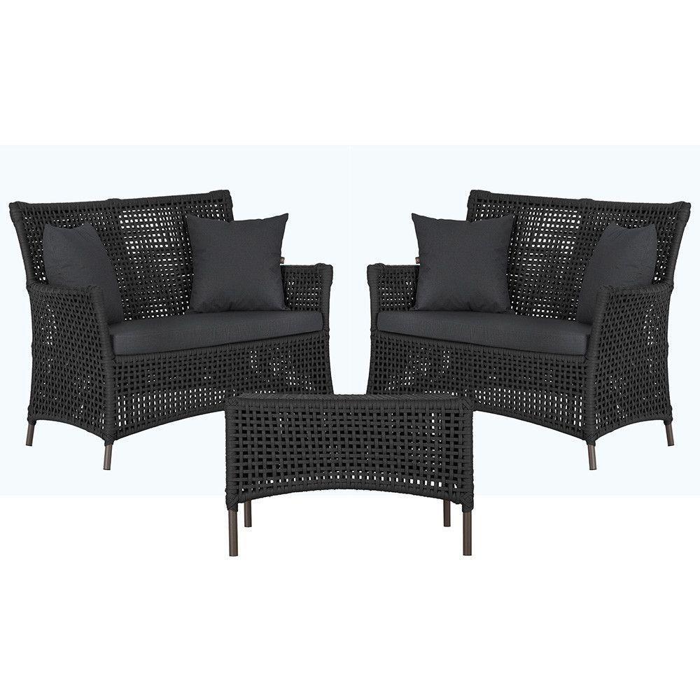 2 Sofás E Mesa Igapó Alumínio Marrom Corda Náutica E11 Trama Preto - 1