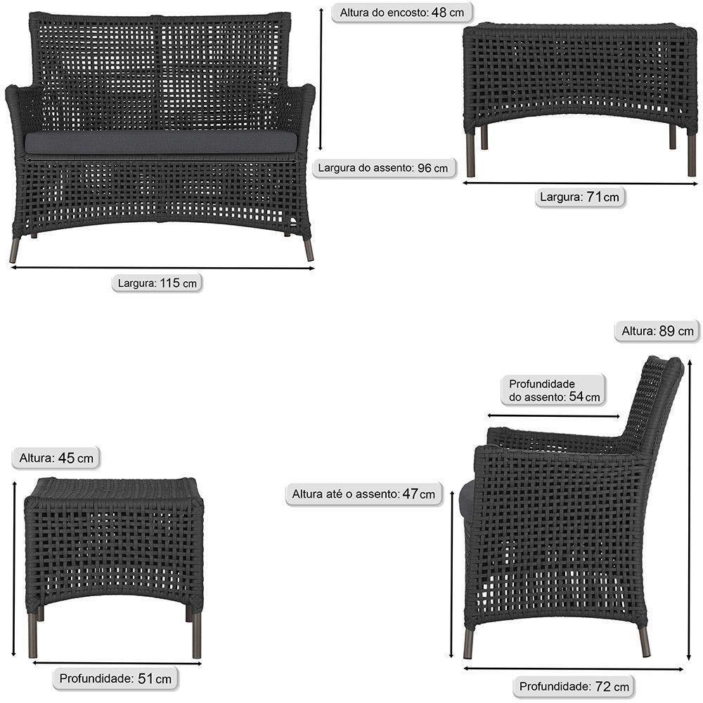 2 Sofás E Mesa Igapó Alumínio Marrom Corda Náutica E11 Trama Preto - 3