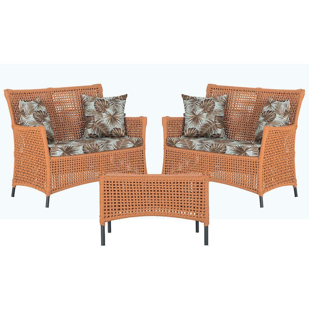 2 Sofás E Mesa Igapó Alumínio Preta Corda Náutica E6 Trama Terra Cota - 1