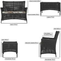 2 Sofás E Mesa Igapó Alumínio Preta Corda Náutica E6 Trama Preto - 6