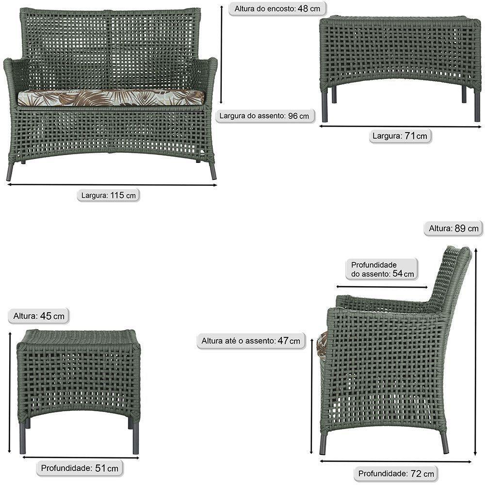 2 Sofás E Mesa Igapó Alumínio Preta Corda Náutica E6 Trama Verde - 6
