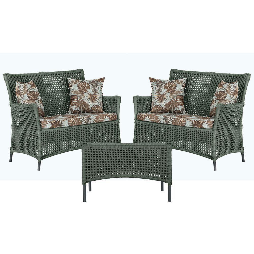 2 Sofás E Mesa Igapó Alumínio Preta Corda Náutica E6 Trama Verde - 10