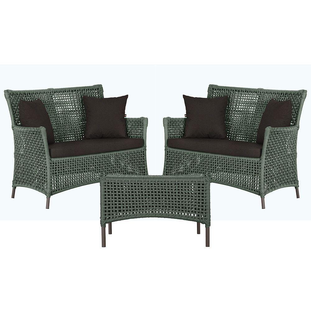 2 Sofás E Mesa Igapó Alumínio Marrom Corda Náutica E9 Trama Verde - 1