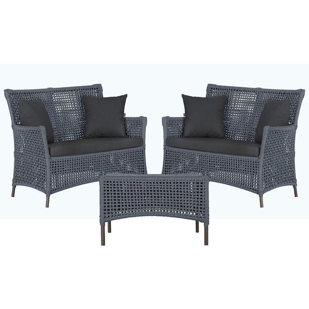 2 Sofás E Mesa Igapó Alumínio Marrom Corda Náutica E11 Trama Prata - 1