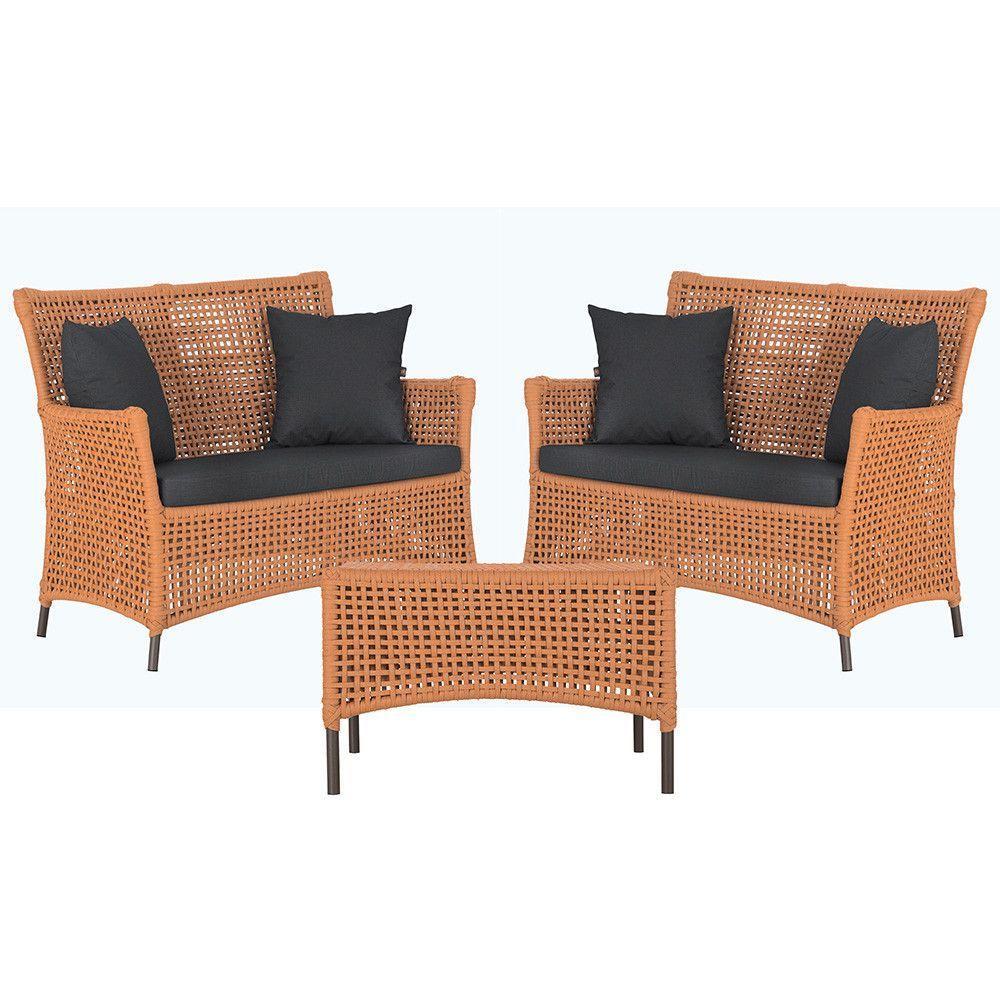 2 Sofás E Mesa Igapó Alumínio Marrom Corda Náutica E11 Trama Terra Cota - 1