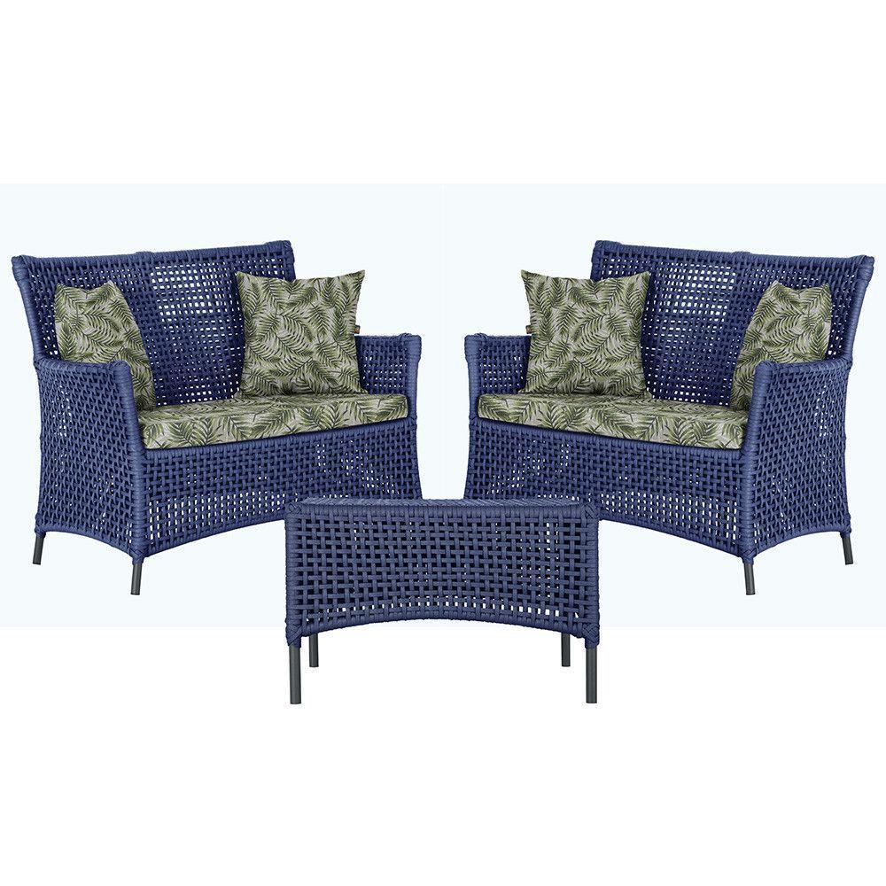 2 Sofás E Mesa Igapó Alumínio Preta Corda Náutica E5 Trama Azul - 1