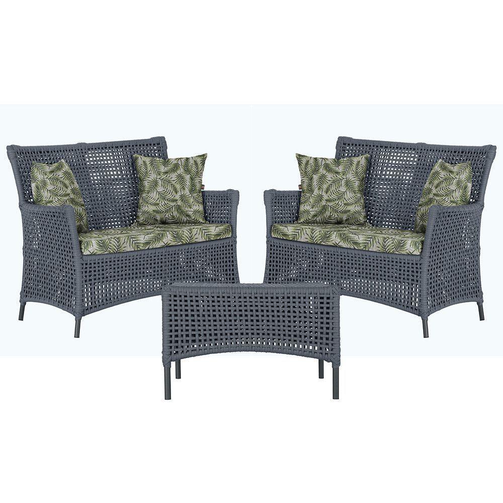 2 Sofás E Mesa Igapó Alumínio Preta Corda Náutica E5 Trama Prata - 8