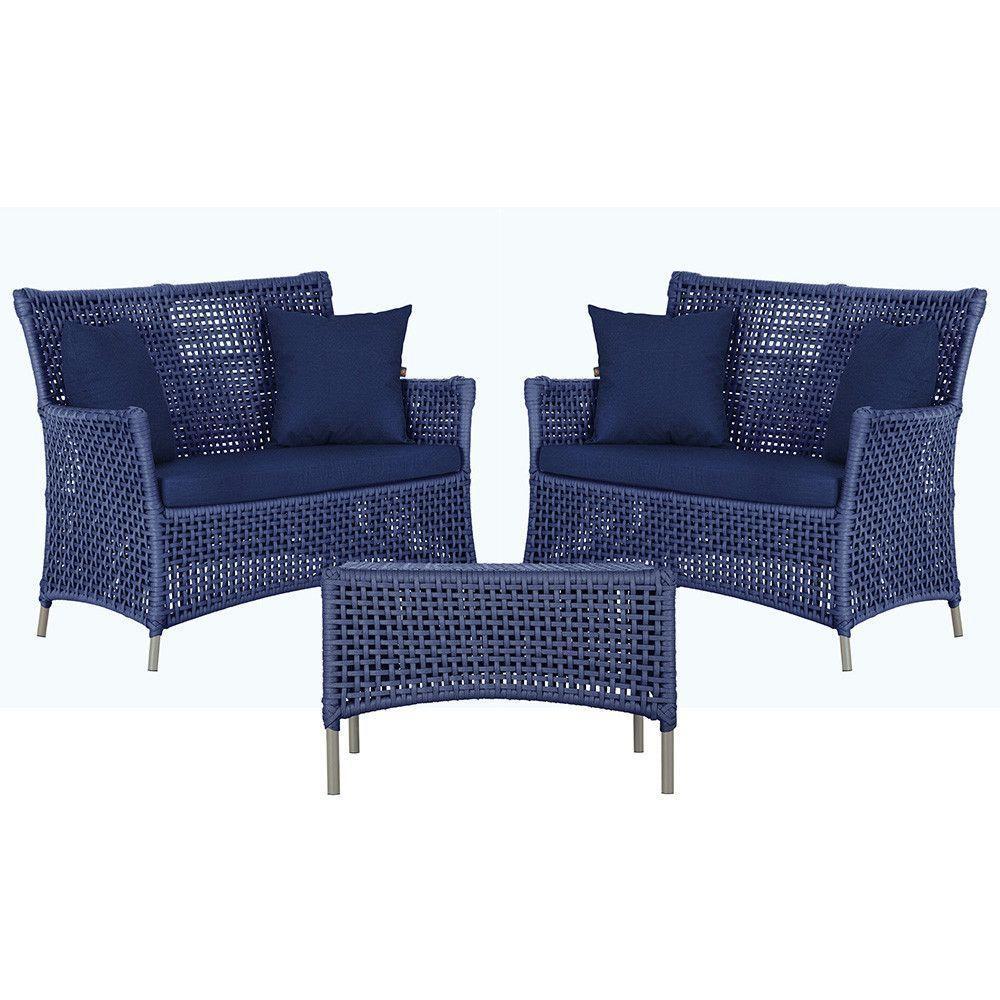 2 Sofás E Mesa Igapó Alumínio Fendi Corda Náutica E10 Trama Azul - 1