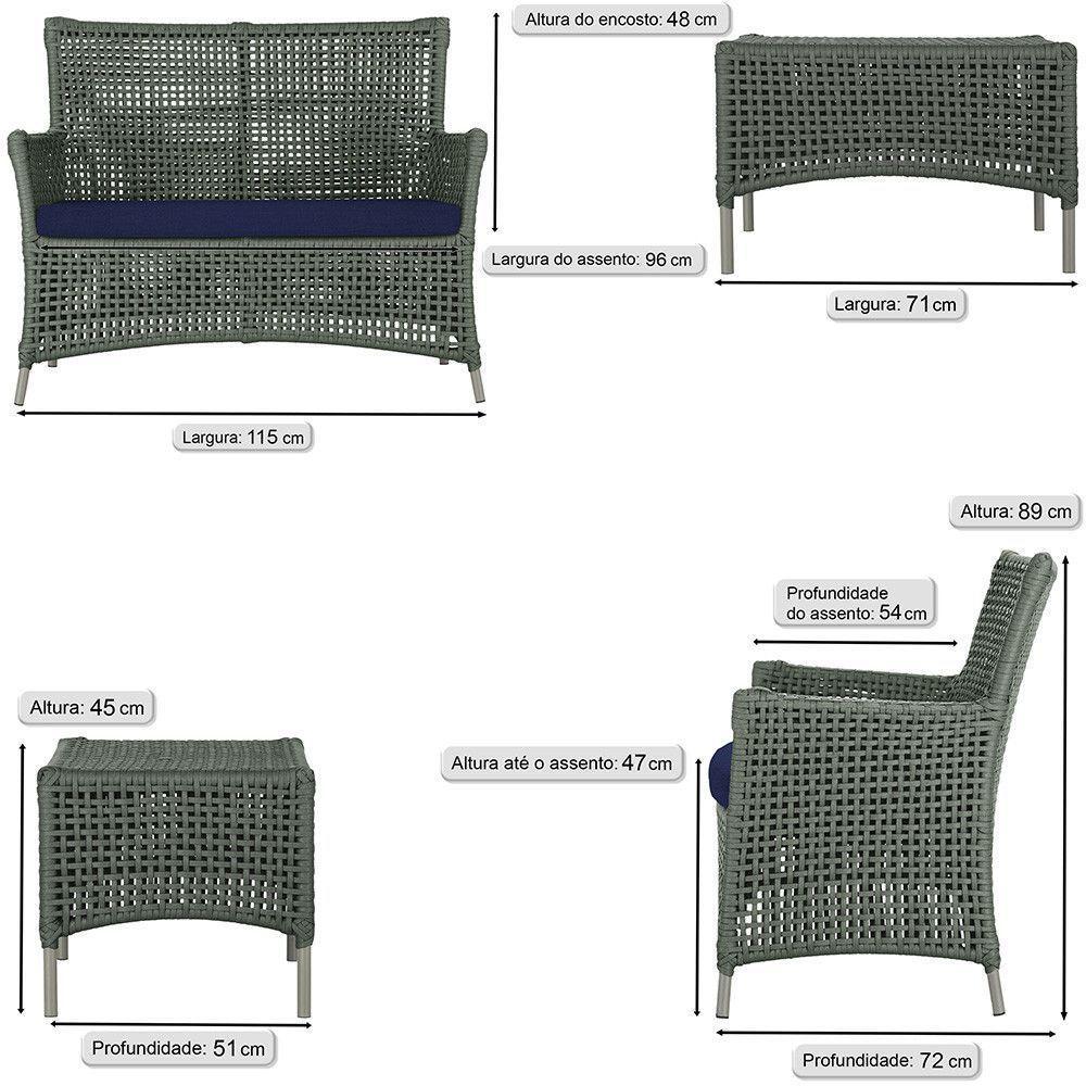 2 Sofás E Mesa Igapó Alumínio Fendi Corda Náutica E10 Trama Verde - 7