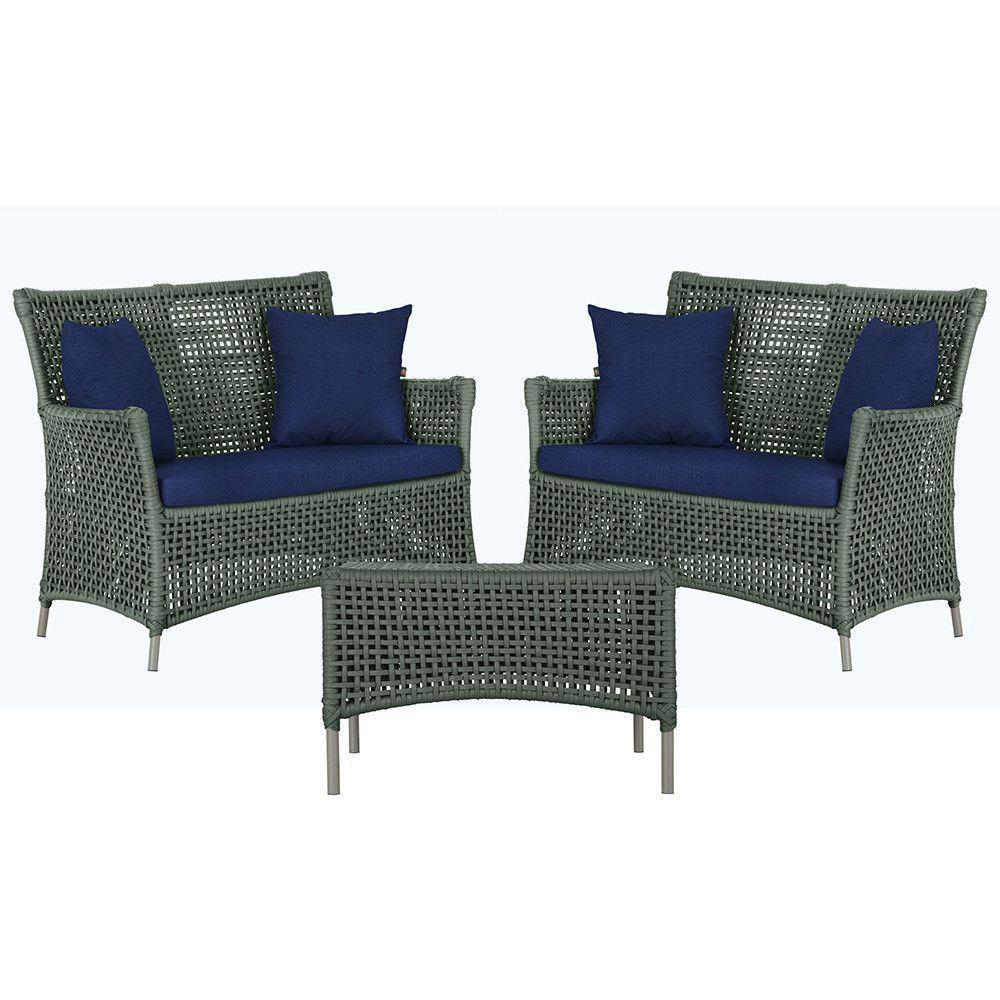 2 Sofás E Mesa Igapó Alumínio Fendi Corda Náutica E10 Trama Verde - 9