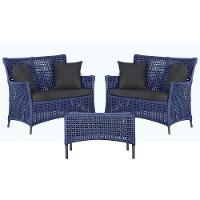 2 Sofás E Mesa Igapó Alumínio Marrom Corda Náutica E11 Trama Azul - 1