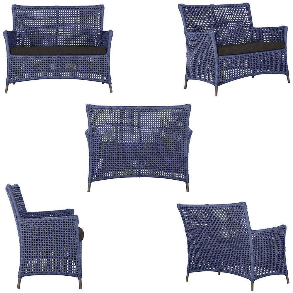 2 Sofás E Mesa Igapó Alumínio Marrom Corda Náutica E9 Trama Azul - 5