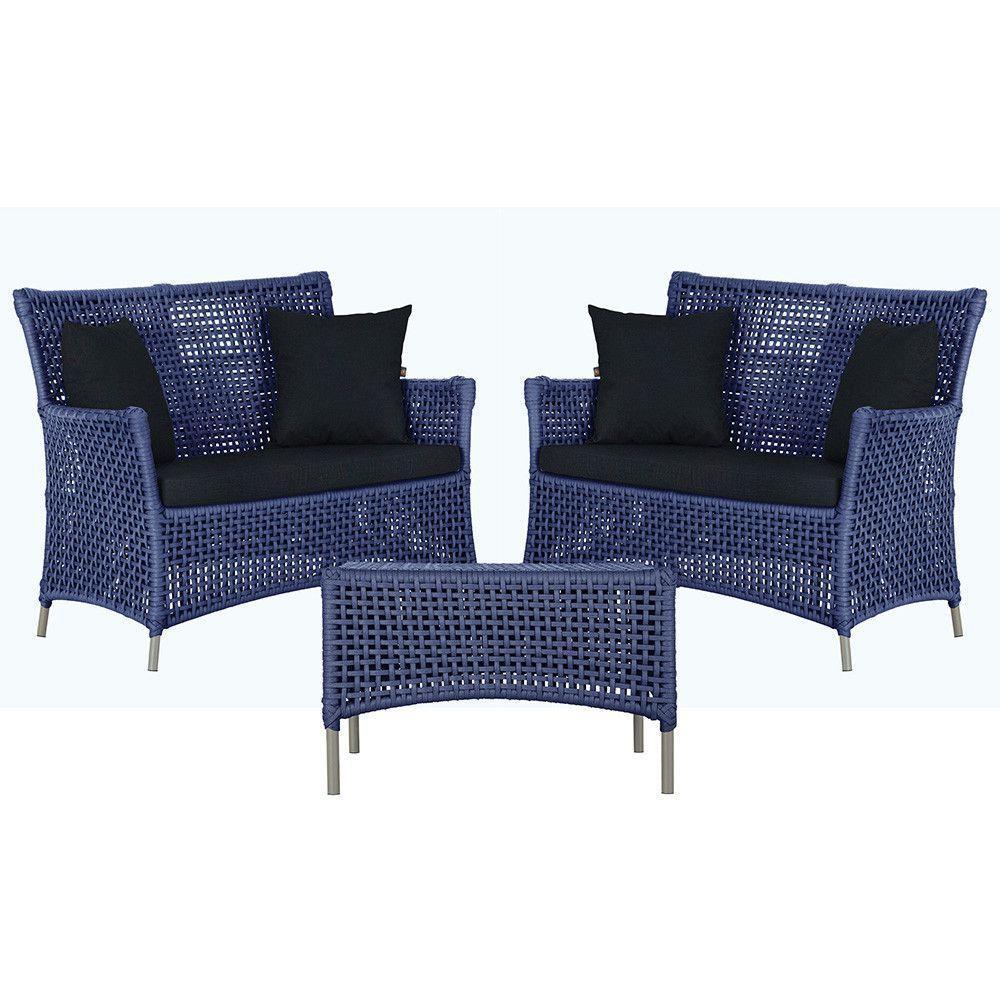 2 Sofás E Mesa Igapó Alumínio Fendi Corda Náutica E12 Trama Azul - 1