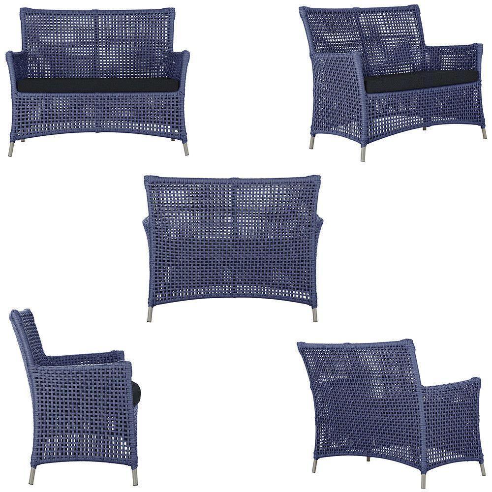 2 Sofás E Mesa Igapó Alumínio Fendi Corda Náutica E12 Trama Azul - 3