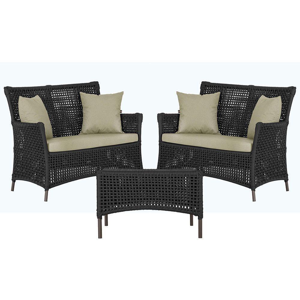 2 Sofás E Mesa Igapó Alumínio Marrom Corda Náutica E7 Trama Preto - 1