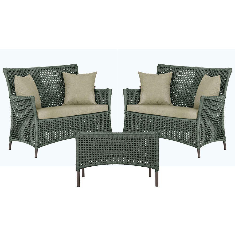 2 Sofás E Mesa Igapó Alumínio Marrom Corda Náutica E7 Trama Verde - 1