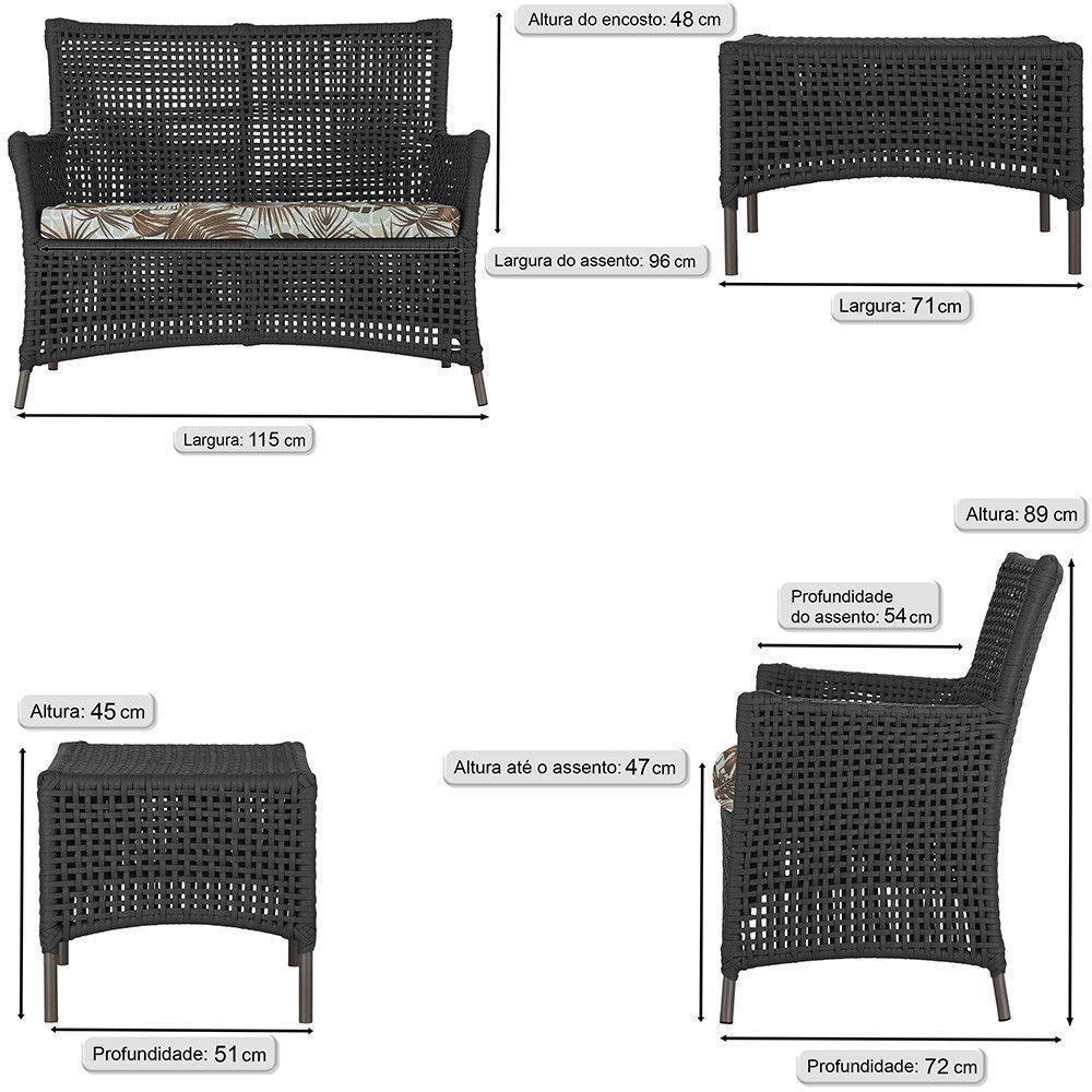 2 Sofás E Mesa Igapó Alumínio Marrom Corda Náutica E6 Trama Preto - 6
