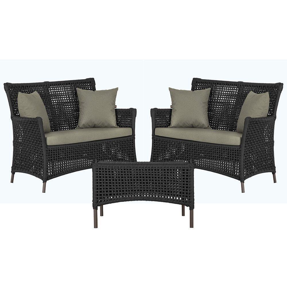 2 Sofás E Mesa Igapó Alumínio Marrom Corda Náutica E8 Trama Preto - 1