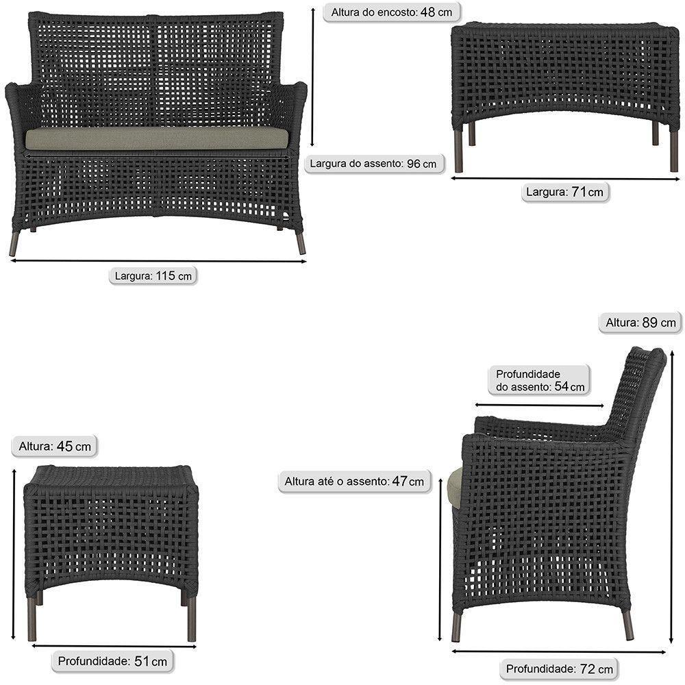 2 Sofás E Mesa Igapó Alumínio Marrom Corda Náutica E8 Trama Preto - 6