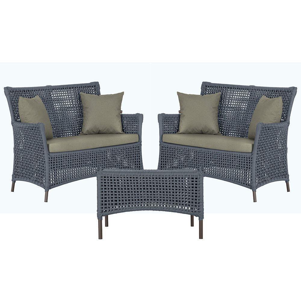 2 Sofás E Mesa Igapó Alumínio Marrom Corda Náutica E8 Trama Prata - 1