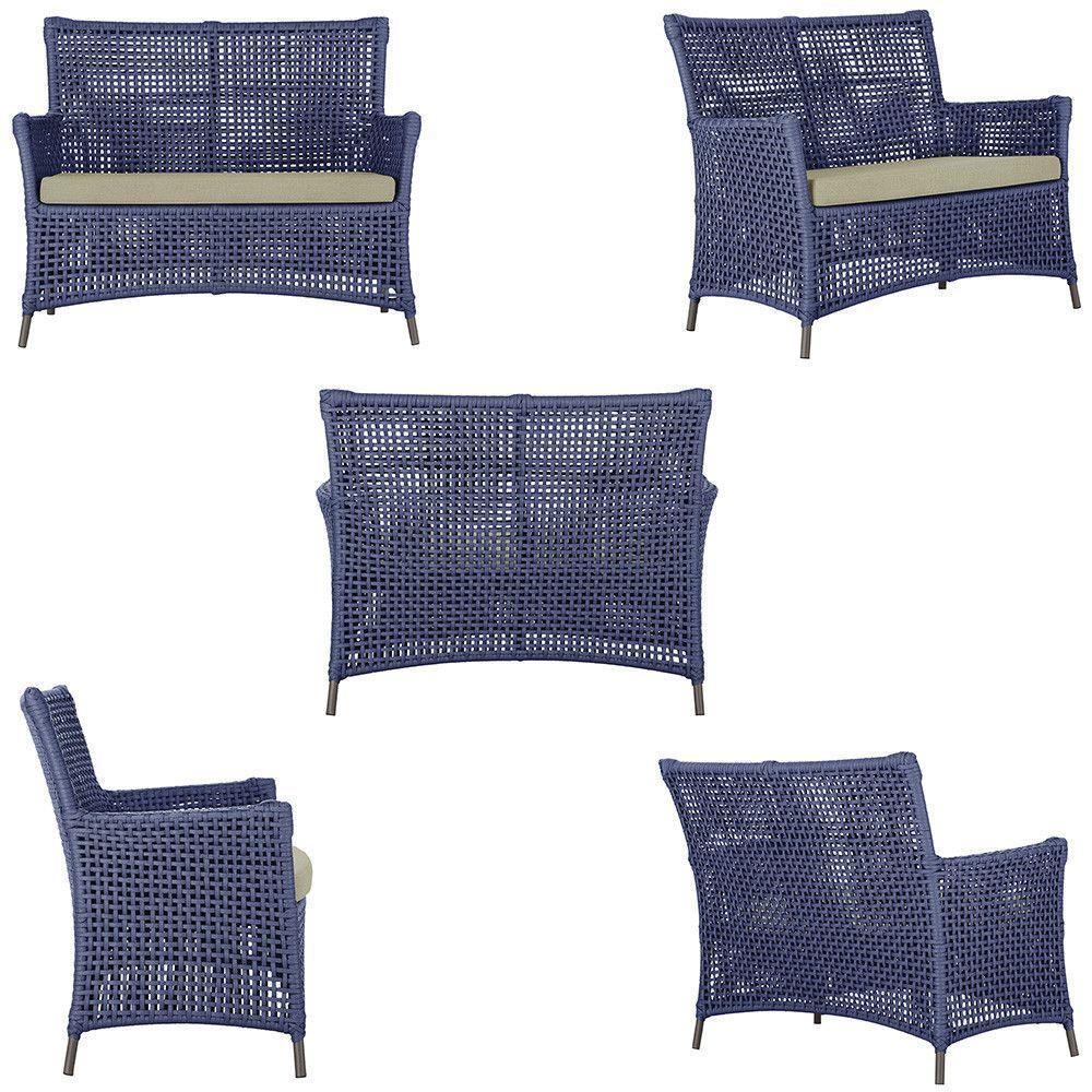 2 Sofás E Mesa Igapó Alumínio Marrom Corda Náutica E7 Trama Azul - 3