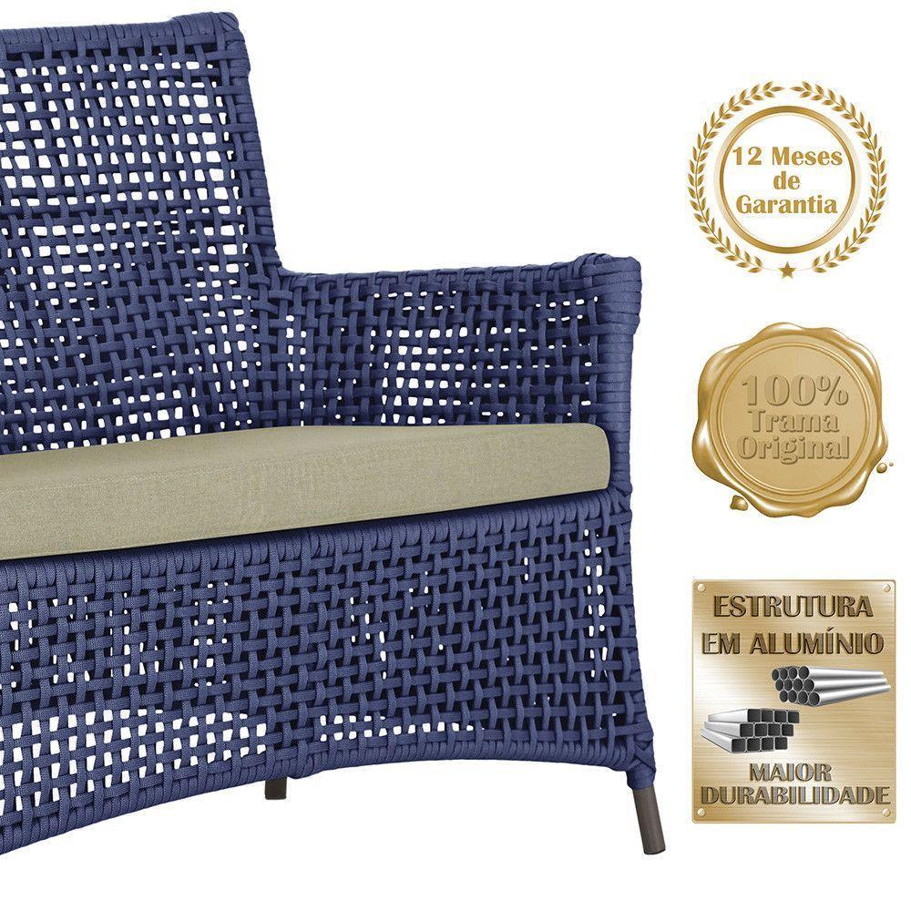 2 Sofás E Mesa Igapó Alumínio Marrom Corda Náutica E7 Trama Azul - 5