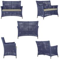 2 Sofás E Mesa Igapó Alumínio Marrom Corda Náutica E7 Trama Azul - 3