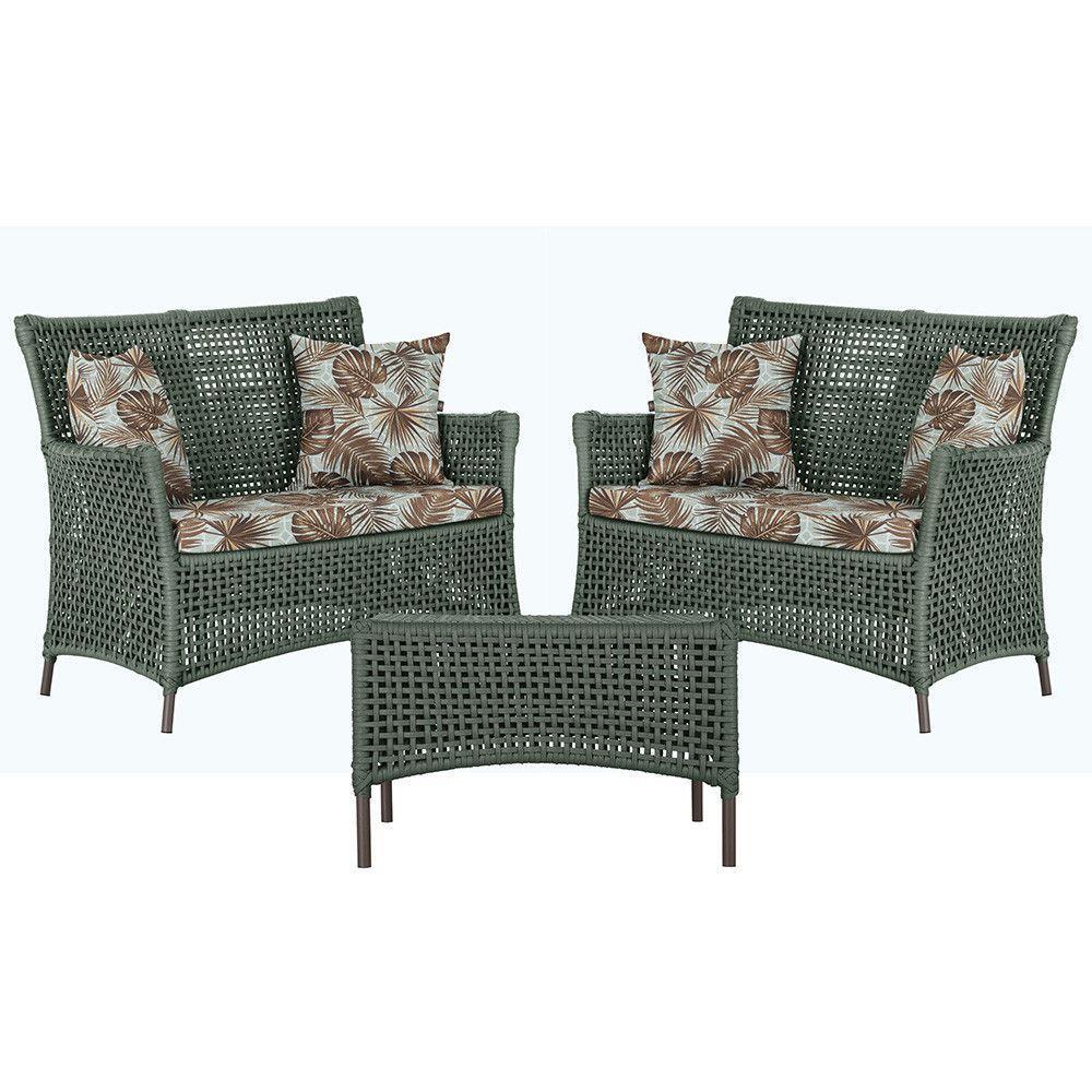 2 Sofás E Mesa Igapó Alumínio Marrom Corda Náutica E6 Trama Verde - 1