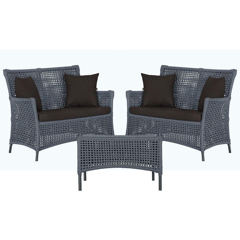 2 Sofás E Mesa Igapó Alumínio Preta Corda Náutica E9 Trama Prata - 1