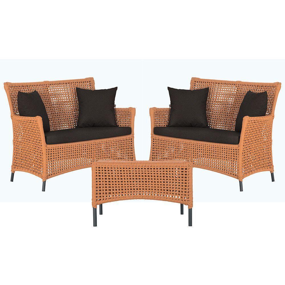 2 Sofás E Mesa Igapó Alumínio Preta Corda Náutica E9 Trama Terra Cota - 1