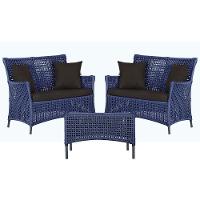 2 Sofás E Mesa Igapó Alumínio Preta Corda Náutica E9 Trama Azul - 1