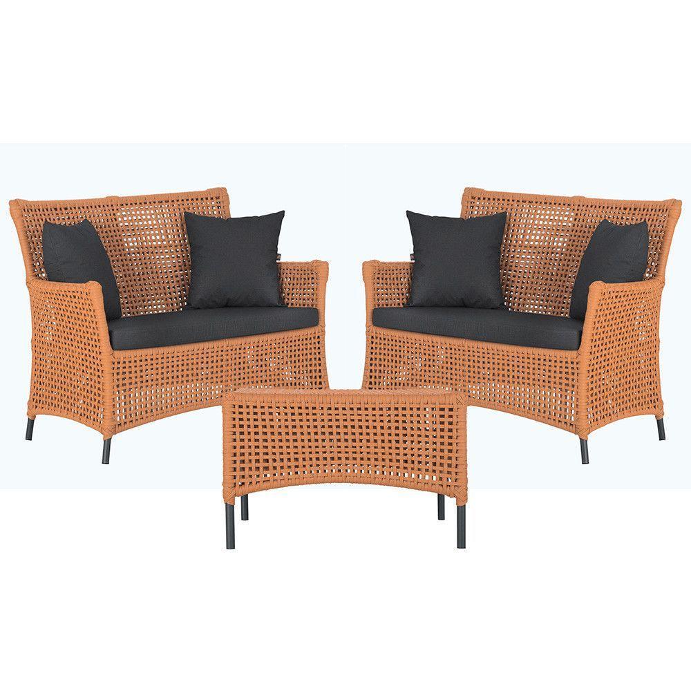 2 Sofás E Mesa Igapó Alumínio Preta Corda Náutica E11 Trama Terra Cota - 1