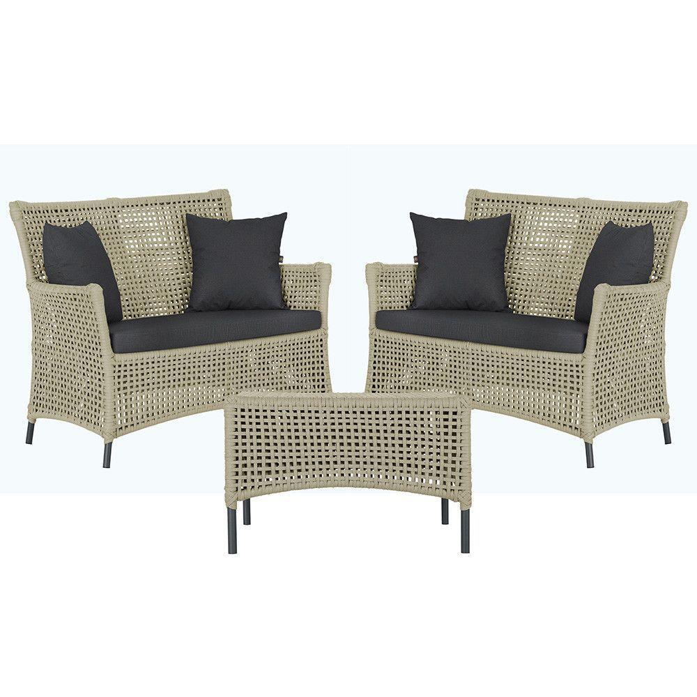 2 Sofás E Mesa Igapó Alumínio Preta Corda Náutica E11 Trama Rami - 1